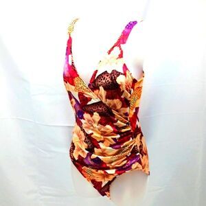Miraclesuit One Piece Swimsuit Multicolor Floral Animal Print Woman Medium......